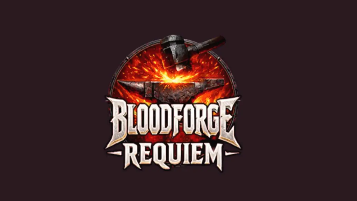 Visual atmosferik dari slot Bloodforge Requiem dengan tema api dan baja